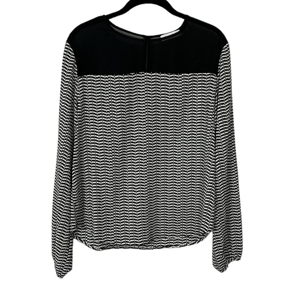 Calvin Klein Womens Silky Blouse Top Houndstooth Print Black White Size Small